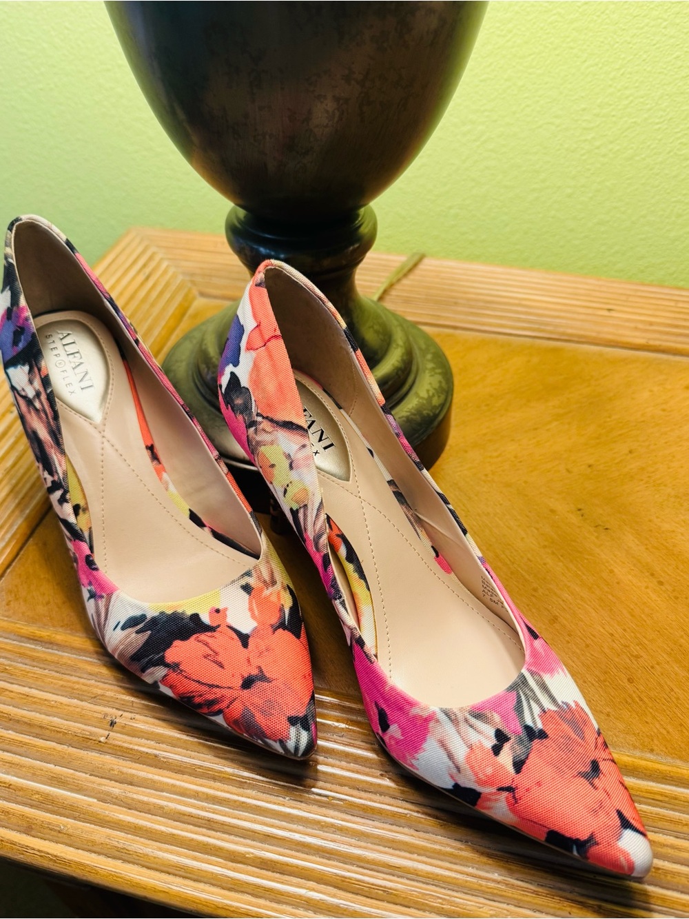 Alfani Floral Pointed-Toe Pumps - Pink, Coral & Black